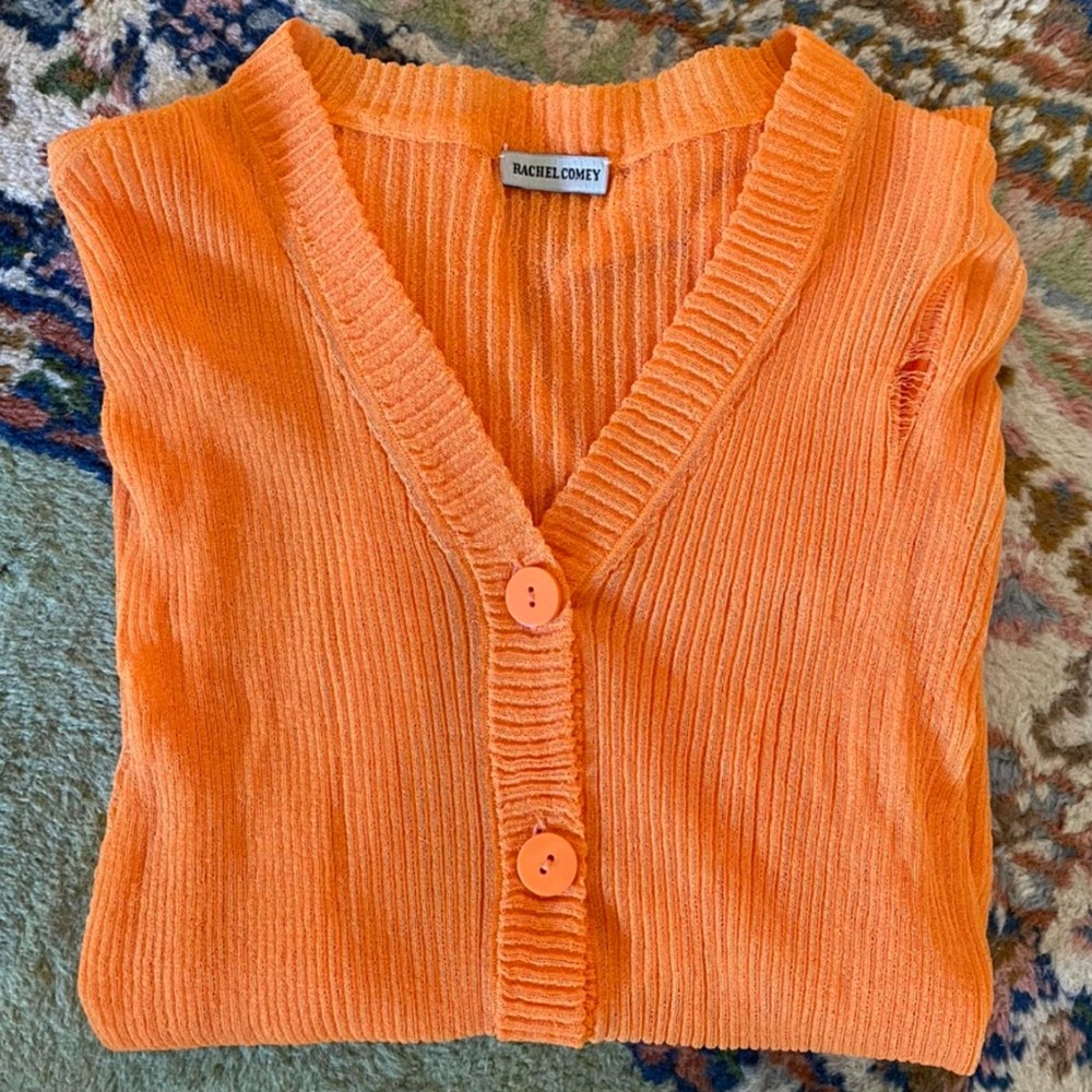 RACHEL COMEY Bright Orange Stretch Sheer Cardigan